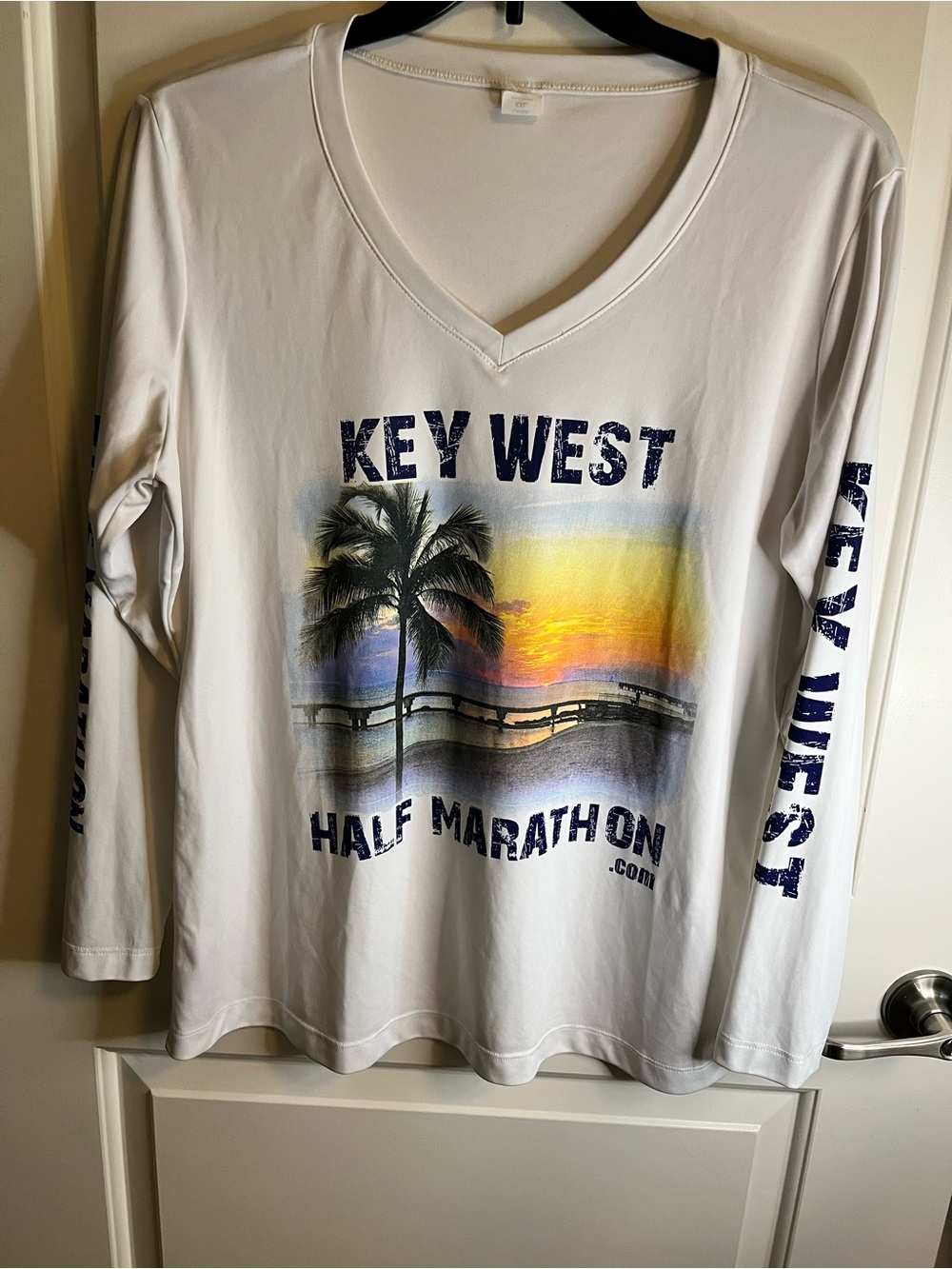 Key West Half Marathon Women's White Long Sleeve V-Neck Tee